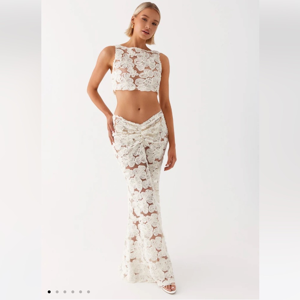 Peppermayo Floral Lace Top/Skirt Set in White
